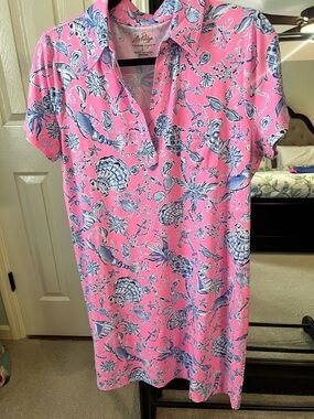 Lilly Pulitzer Dune Dress Barefoot Rousseau Pink Barefoot Beachcombers Sz L